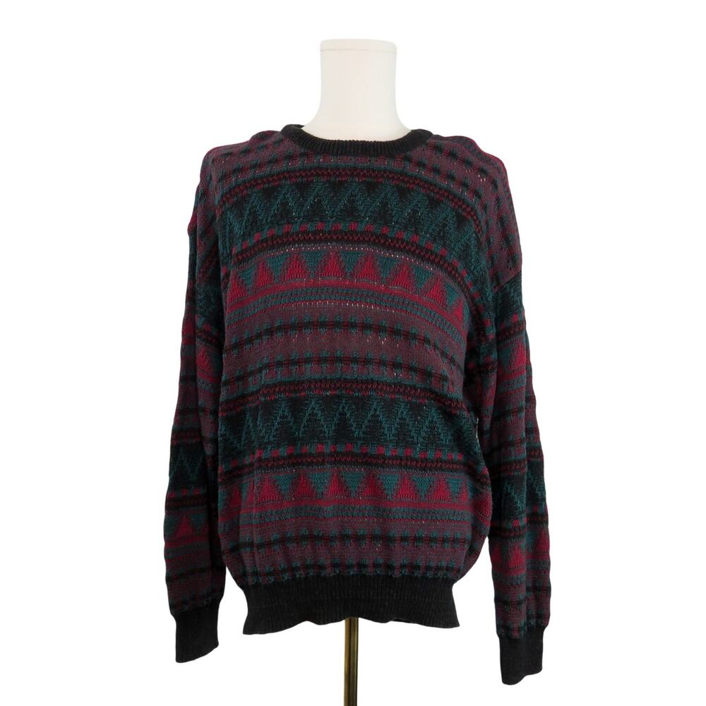 Jantzen Vintage Sweater Red Green Fair Isle Knit Sweater Large Men's Christmas